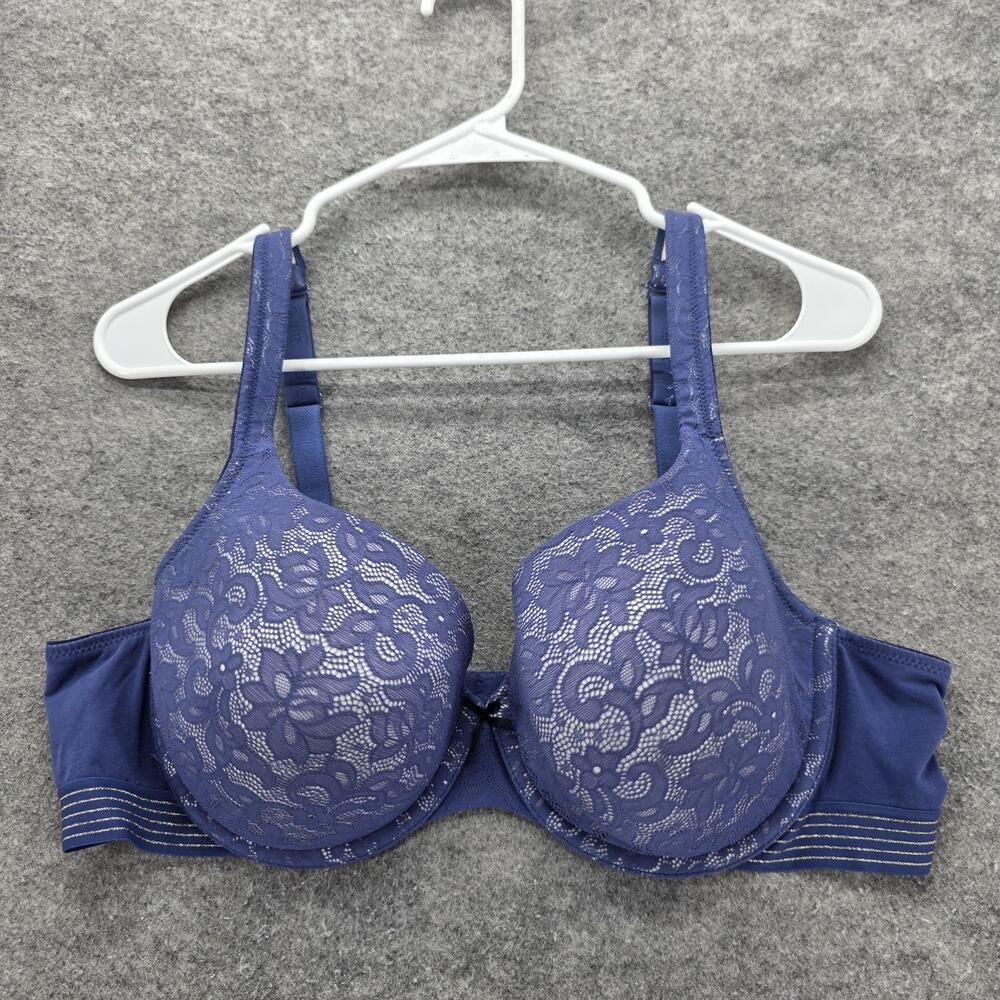 Cacique Bra Womens 40D Blue Lightly Lined T-Shirt Lace Underwire Adjustable